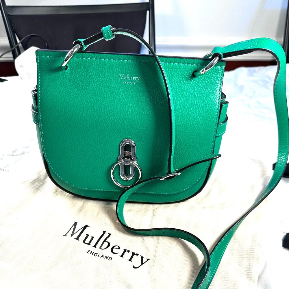Mulberry Small Amberley Satchel – Green Grained Leather Crossbody Bag w/dust bag